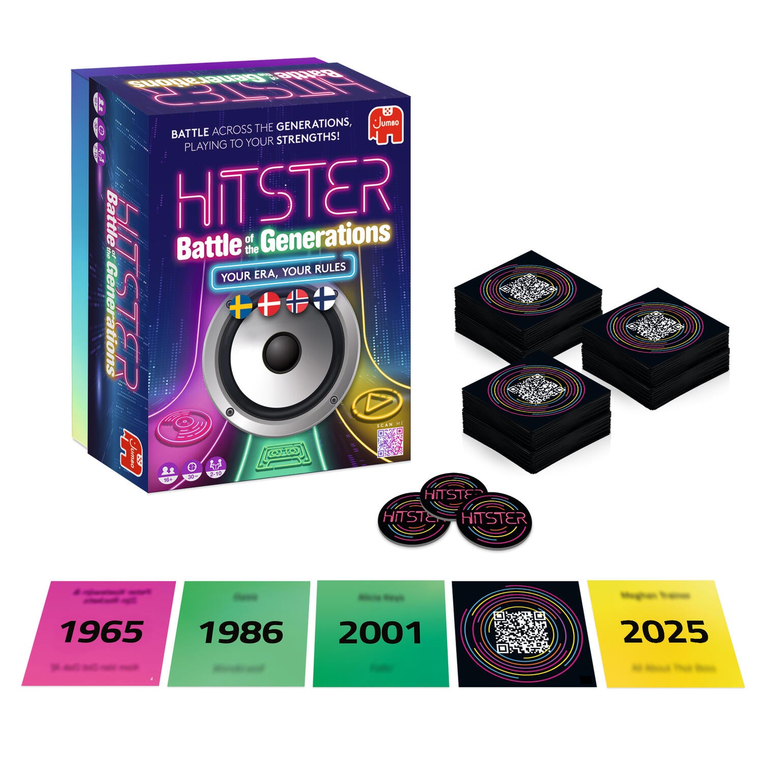 Hitster Battle of the Generations selskabsspil, 420 kort - Nordisk udgave